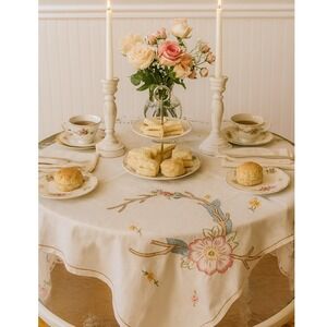 Vintage Embroidered Floral Tablecloth Square‎ 34 " sq  #51